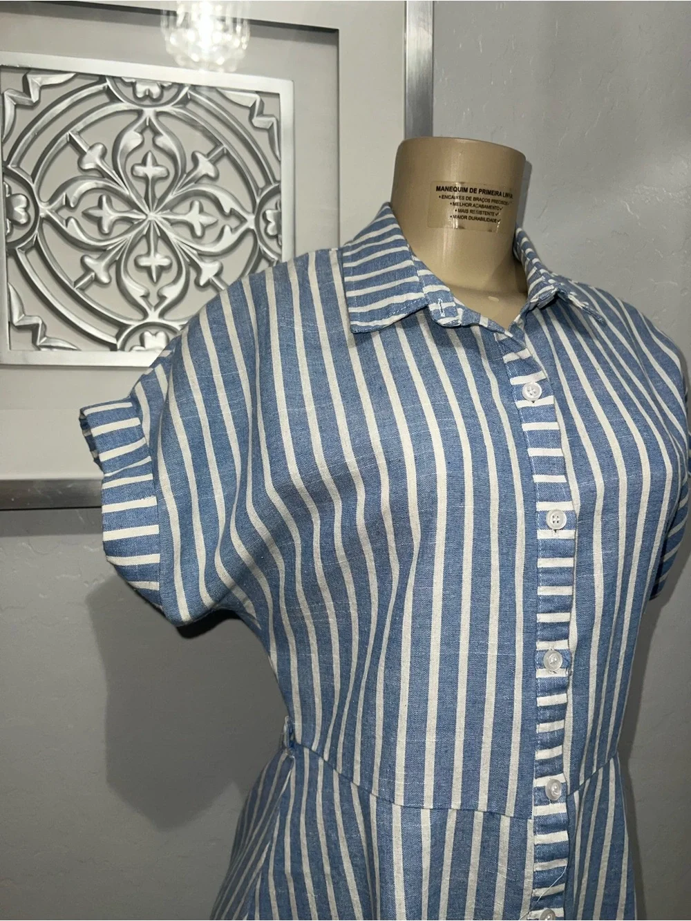 Charlotte Russe Blue & White Striped Button-Up Mini Dress - Picture 2 of 5